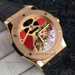Perfect Replica Hublot Classic Fusion Rose Gold Bezel Hollow Tourbillon Dial 45mm Watch